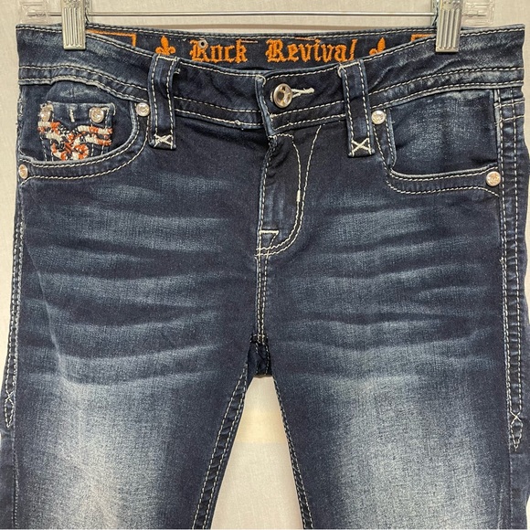 Rock Revival Jeans Nicci Mid Rise Skinny Stretch Denim Rhinestones Studs Blue 27 - Picture 3 of 16
